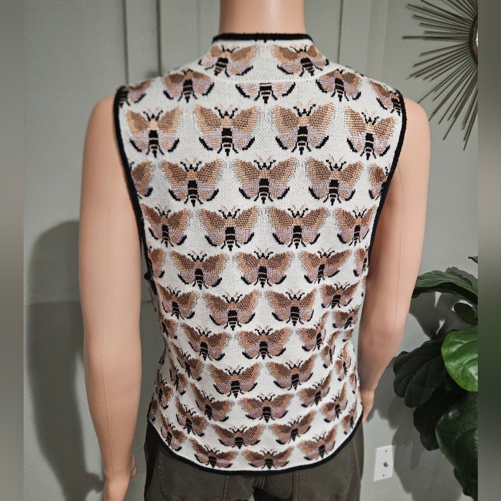 Anthropologie x Sarah Gordon Maria Mock Neck Sweater Tank–Bee Print Metallic. M - Picture 13 of 16
